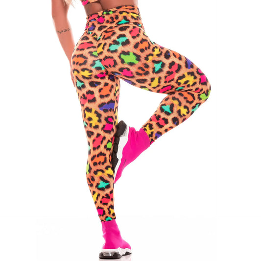 Colorful Leopard Print Moisture-Wicking Yoga Pants