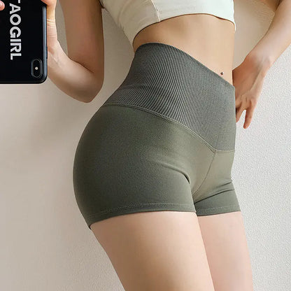High Waist Peach Fitness Shorts for Running and Yoga